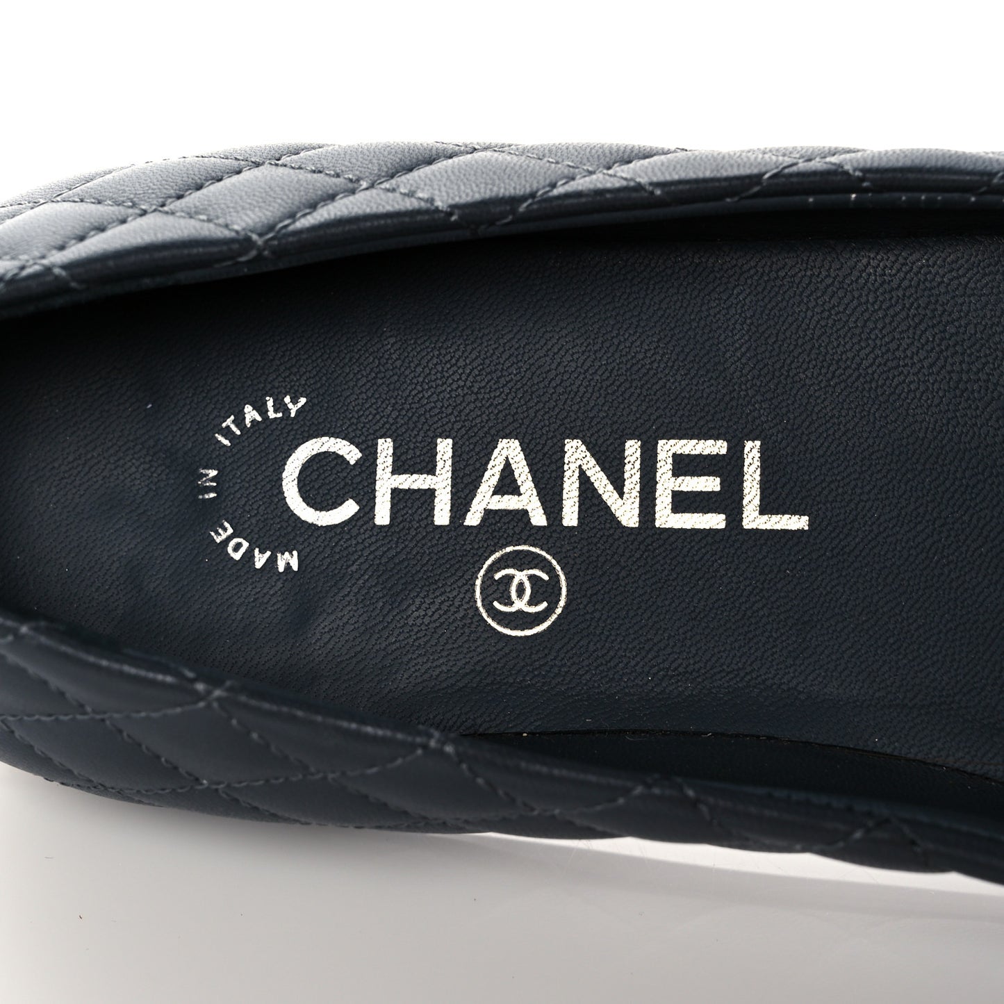 Lambskin Quilted Cap Toe CC Ballerina Flats 38 Charcoal Black