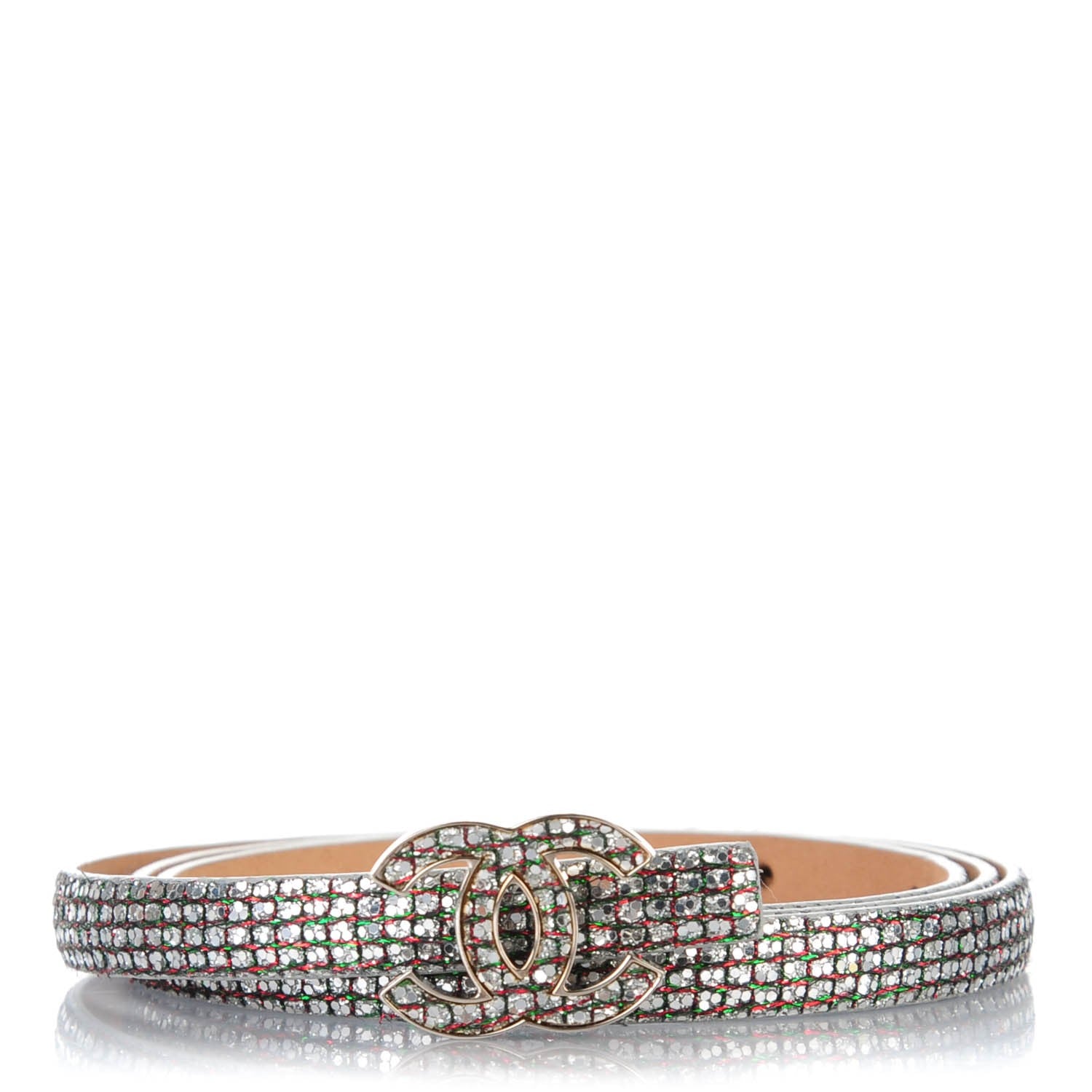 Chanel Glitter Skinny CC Belt 75 30 Silver Multicolor 1 of 7