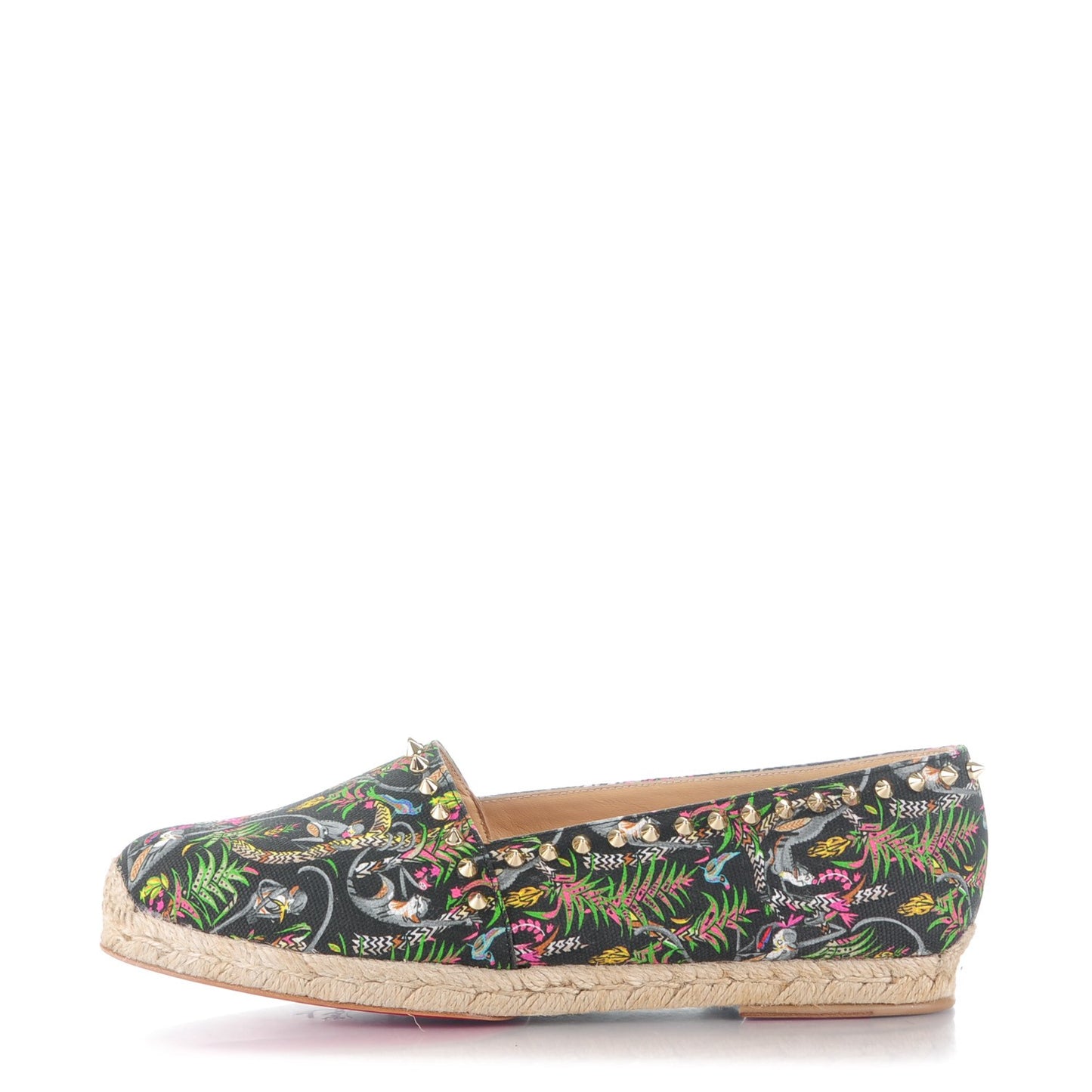 CHRISTIAN LOUBOUTIN Canvas Loubi Jungle Print Ares Spikes Flat Espadrille 41 Black