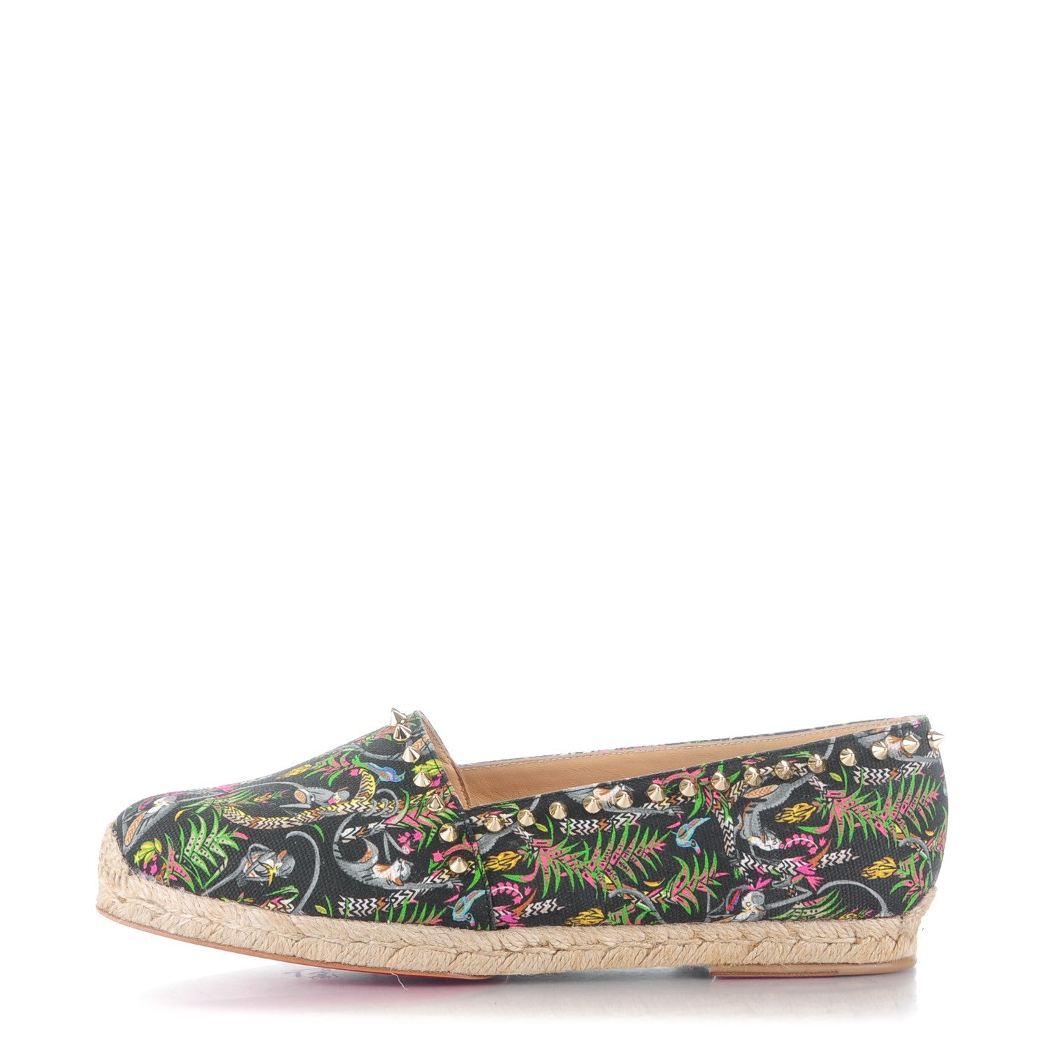 Christian Louboutin CHRISTIAN LOUBOUTIN Canvas Loubi Jungle Print Ares Spikes Flat Espadrille 41 Black 1 of 7