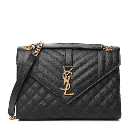 Saint Laurent Grain De Poudre Textured Mixed Matelasse Triquilt Medium Monogram Satchel Black 1 of 11