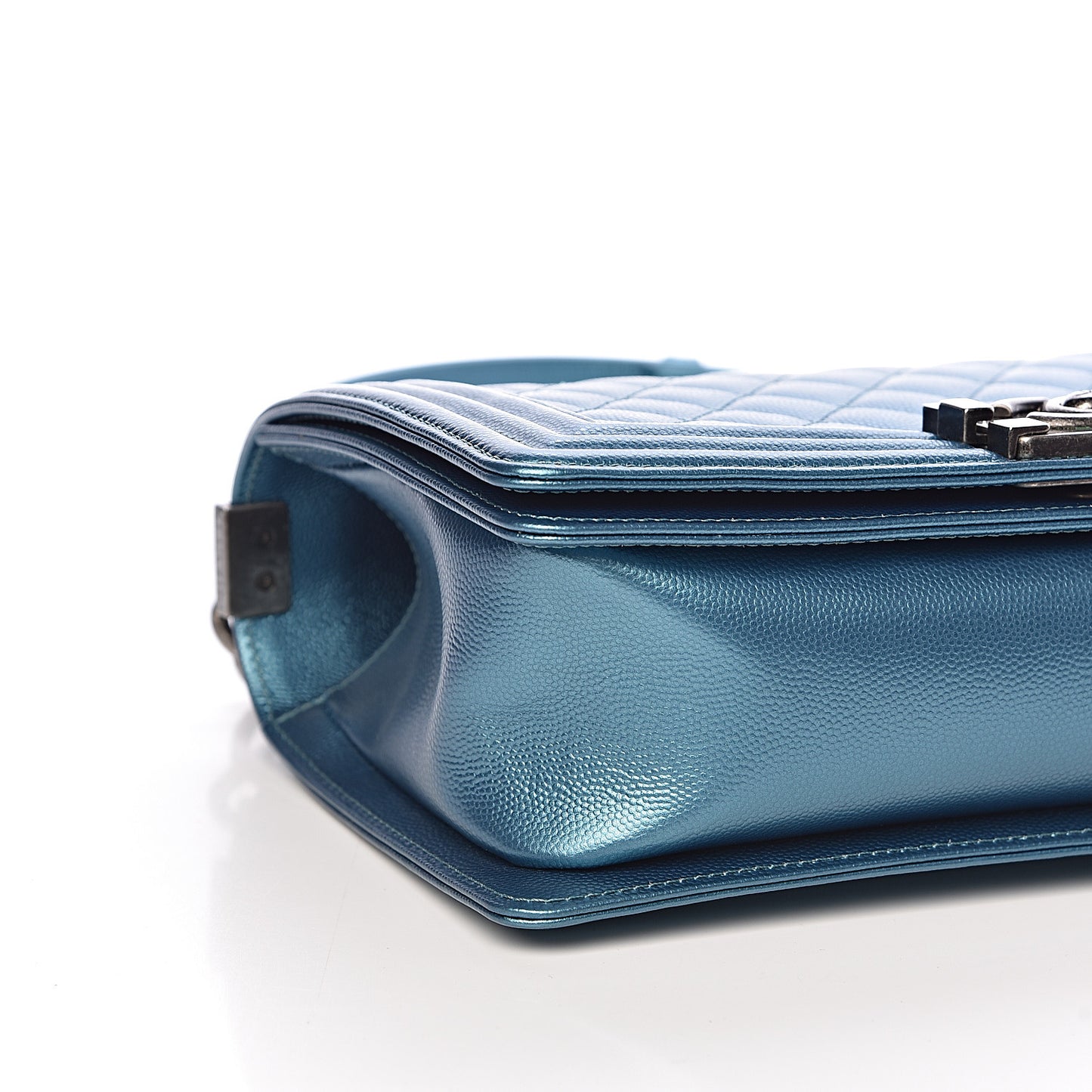 Metallic Caviar Quilted Medium Boy Flap Turquoise