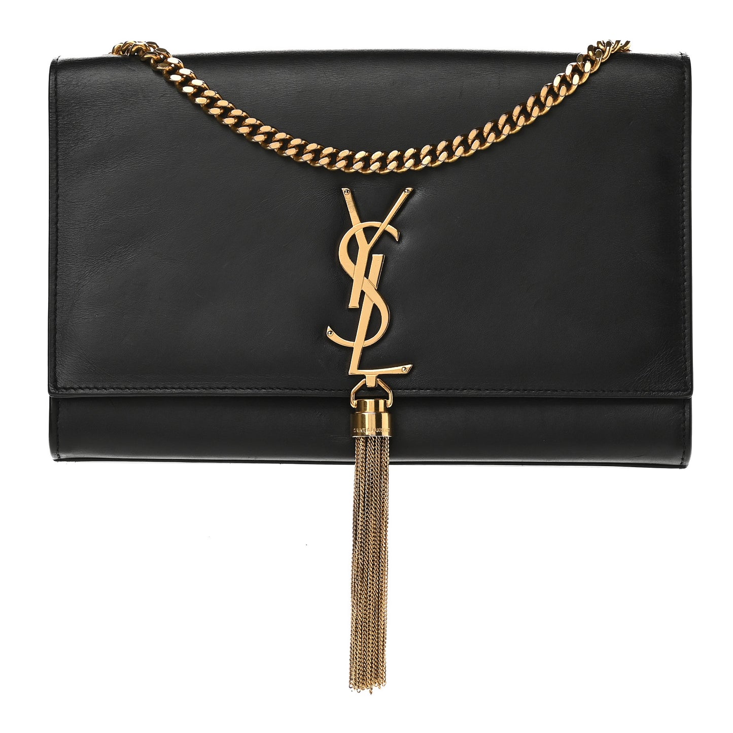 Smooth Calfskin Medium Classic Monogram Kate Tassel Satchel Black