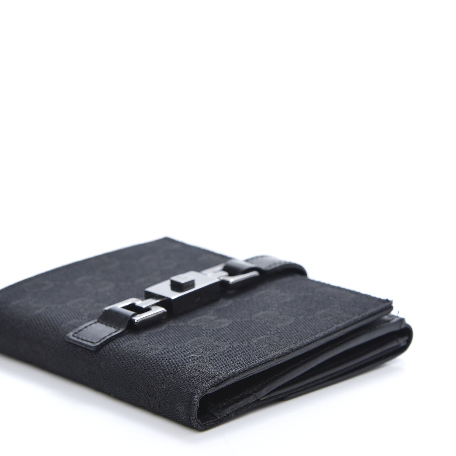 Gucci Monogram Piston Lock Compact Wallet Black 7 of 11