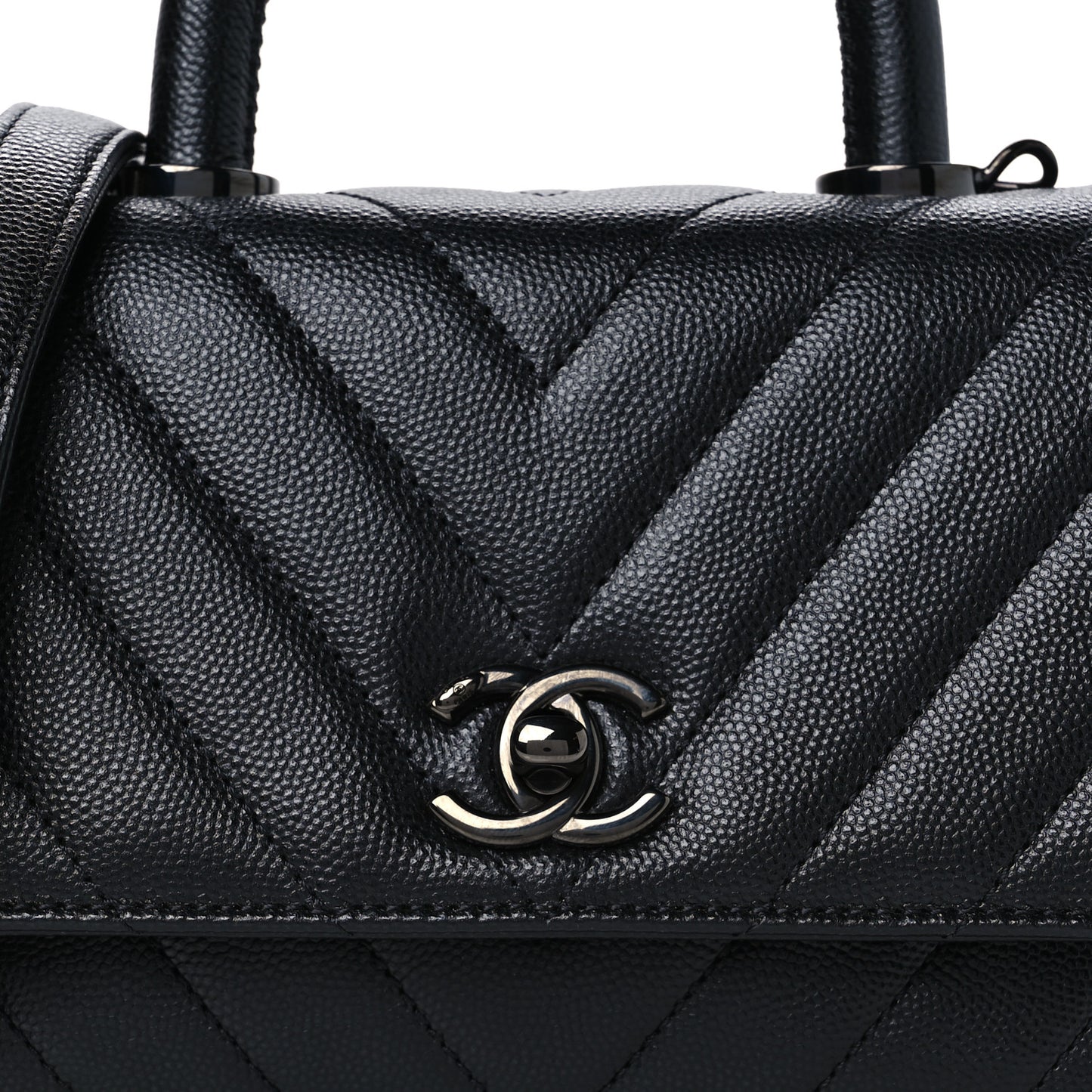 Caviar Chevron Quilted Extra Mini Coco Handle Flap So Black