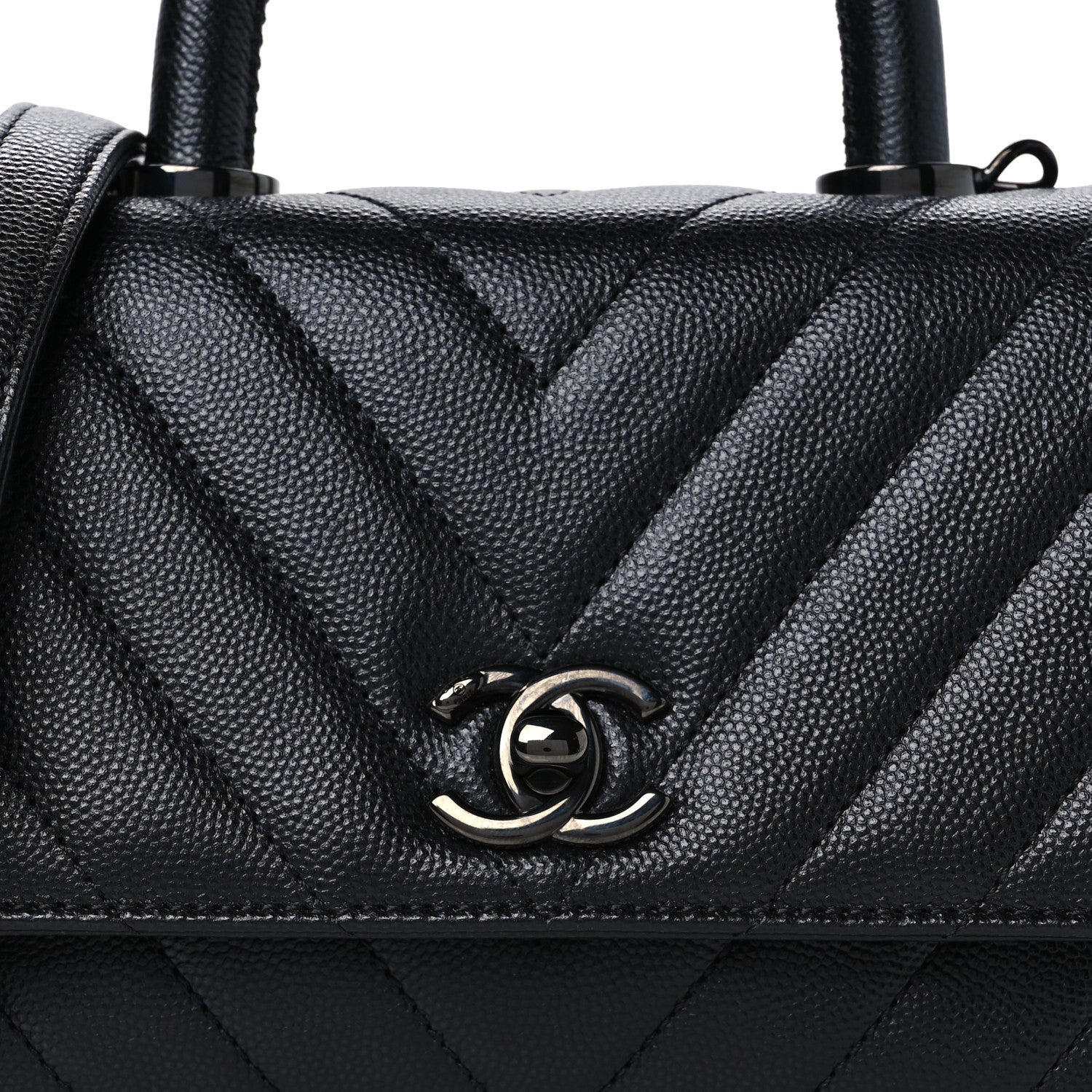Chanel Caviar Chevron Quilted Extra Mini Coco Handle Flap So Black 9 of 11