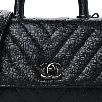 Chanel Caviar Chevron Quilted Extra Mini Coco Handle Flap So Black 9 of 11
