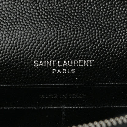 Saint Laurent Grain De Poudre Matelasse Chevron Monogram Envelope Chain Wallet Black 6 of 8