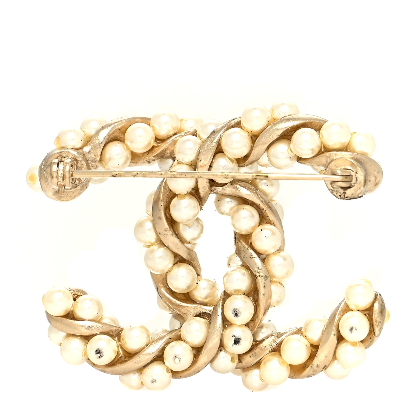 Pearl Twisted CC Brooch Gold