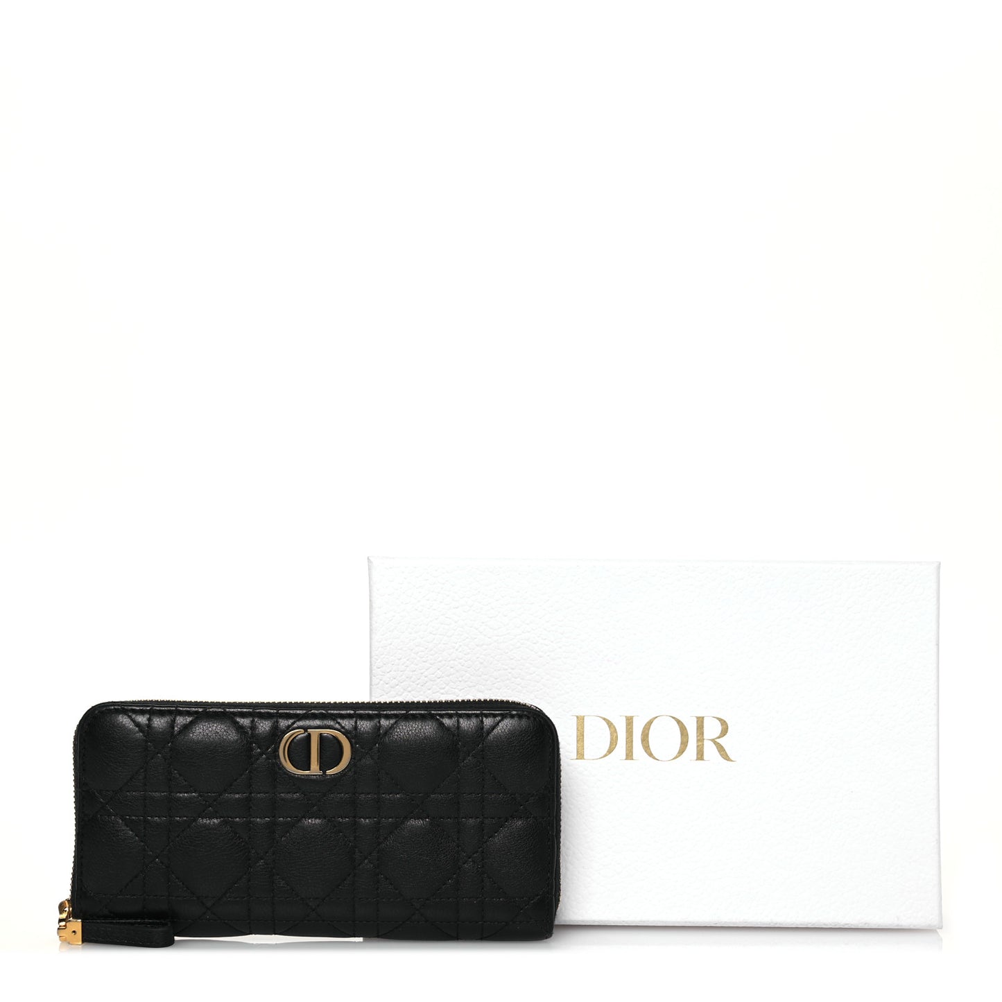 Grained Calfskin Supple Cannage Caro Zip Wallet Black