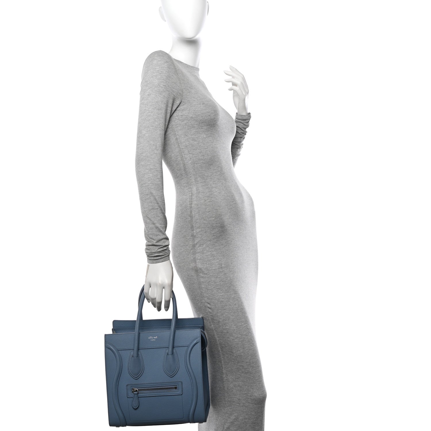 Celine Drummed Calfskin Micro Luggage Medium Blue 3 of 16