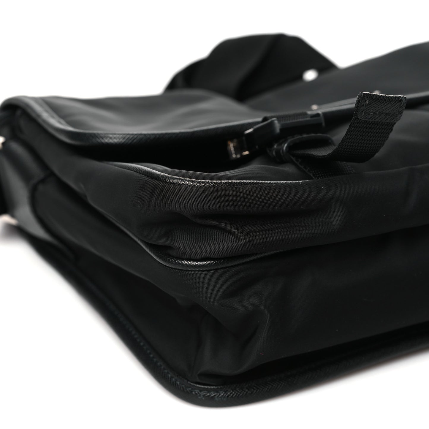 Tessuto Nylon Saffiano Large Double Snap Buckle Messenger Bag Black