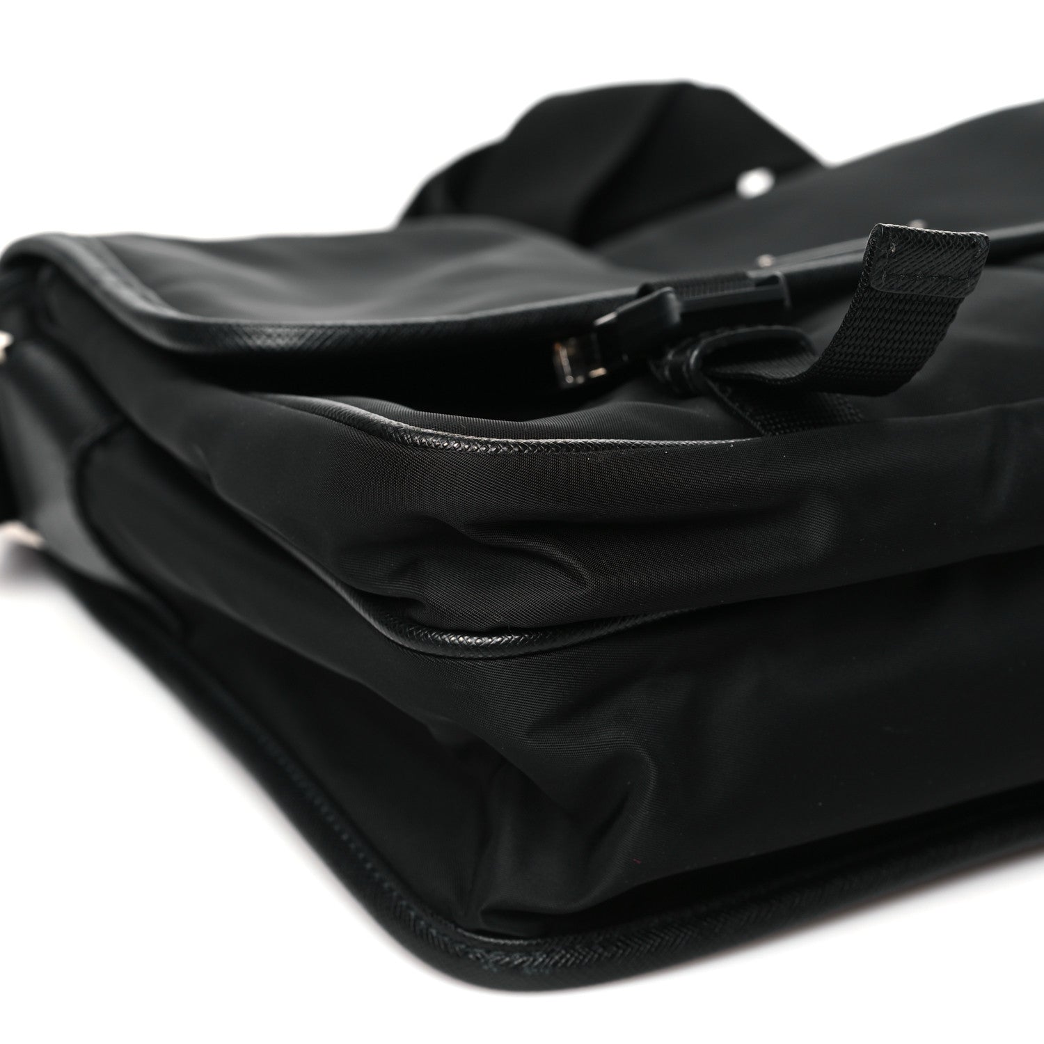 Prada Tessuto Nylon Saffiano Large Double Snap Buckle Messenger Bag Black 9 of 10