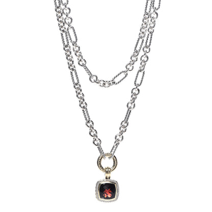 David Yurman Sterling Silver 18K Yellow Gold Diamond Garnet 14mm Albion Figaro Chain Pendant Necklace 1 of 5