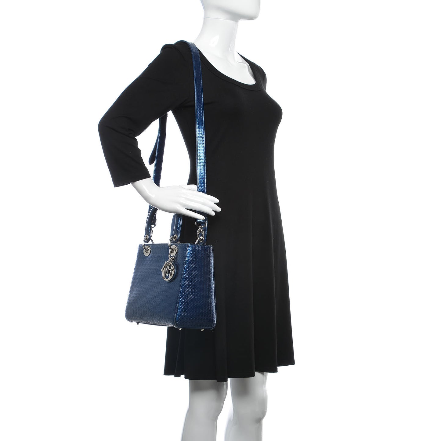 Metallic Patent Micro-Cannage Medium Lady Dior Blue