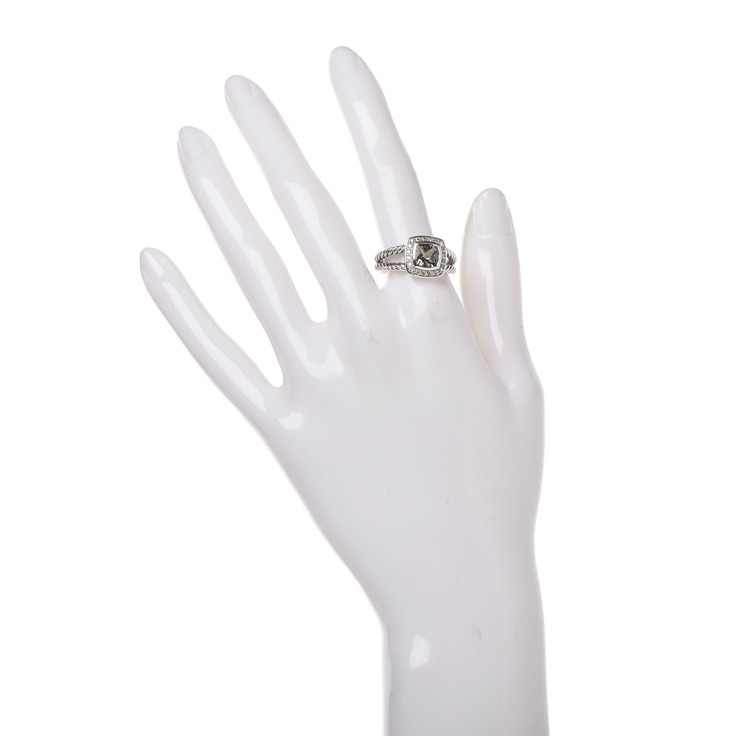 David Yurman Sterling Silver Diamond Prasiolite 7mm Petite Albion Ring 54 7 2 of 6