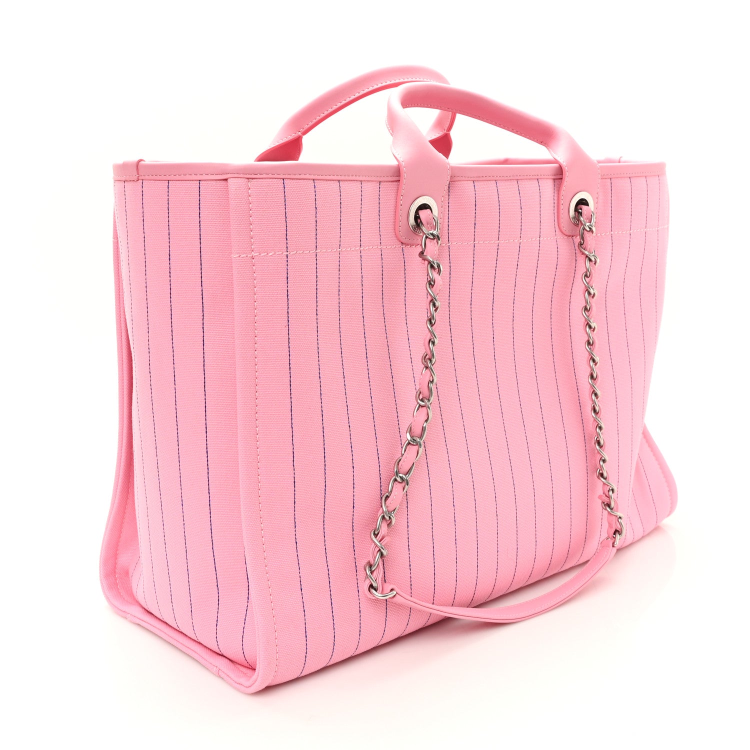 Chanel Canvas Calfskin Striped Large Deauville Tote Pink Blue 4 of 11