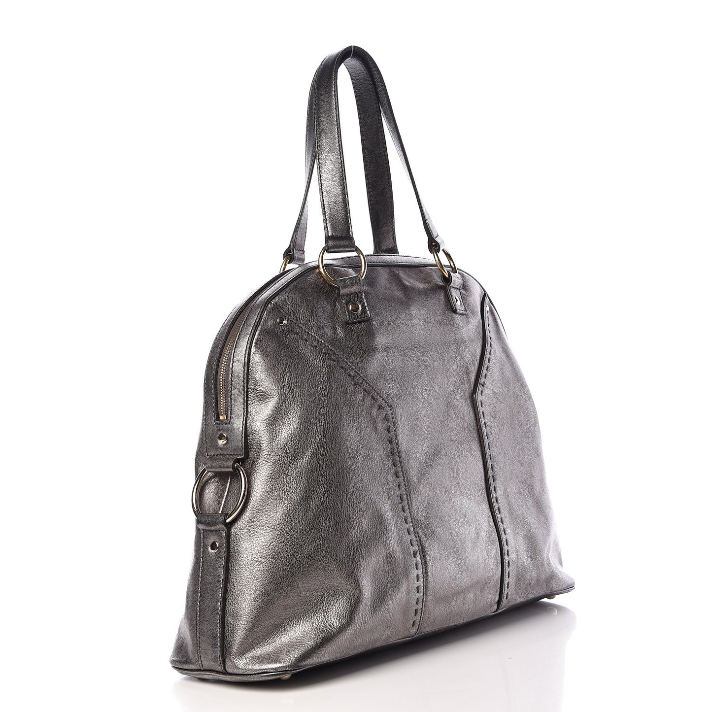 Metallic Calfskin Oversized Muse Gunmetal