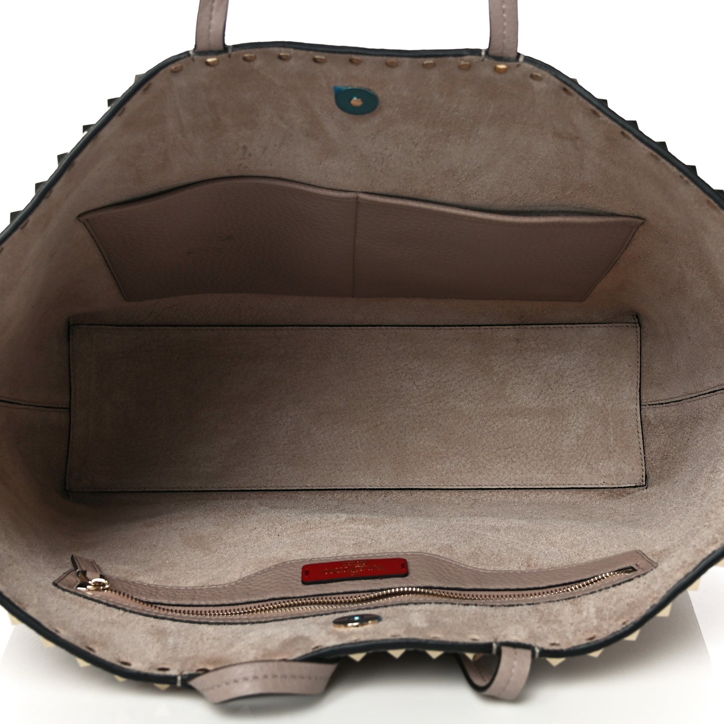 Grained Calfskin Rockstud Shoulder Tote Poudre