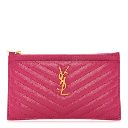 Saint Laurent Grain De Poudre Chevron Monogram Bill Pouch Bright Pink 1 of 7