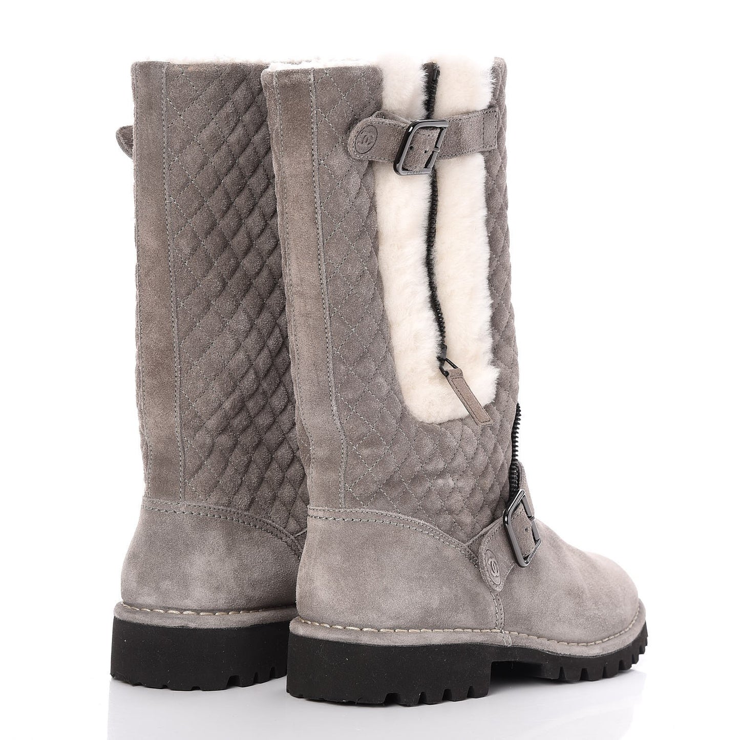 Shearling Suede Calfskin Quilted High Boots 39.5 Grey