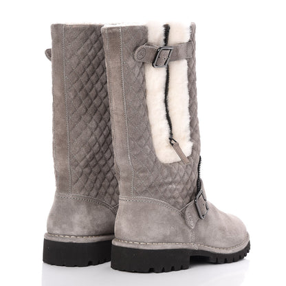 Chanel Shearling Suede Calfskin Quilted High Boots 39.5 Grey 3 of 8