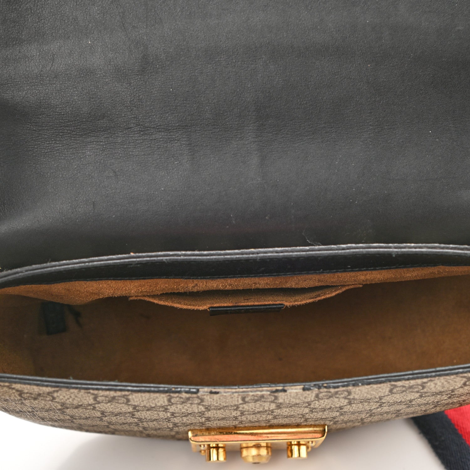Gucci GG Supreme Monogram Web Medium Padlock Messenger Shoulder Bag Black 5 of 13