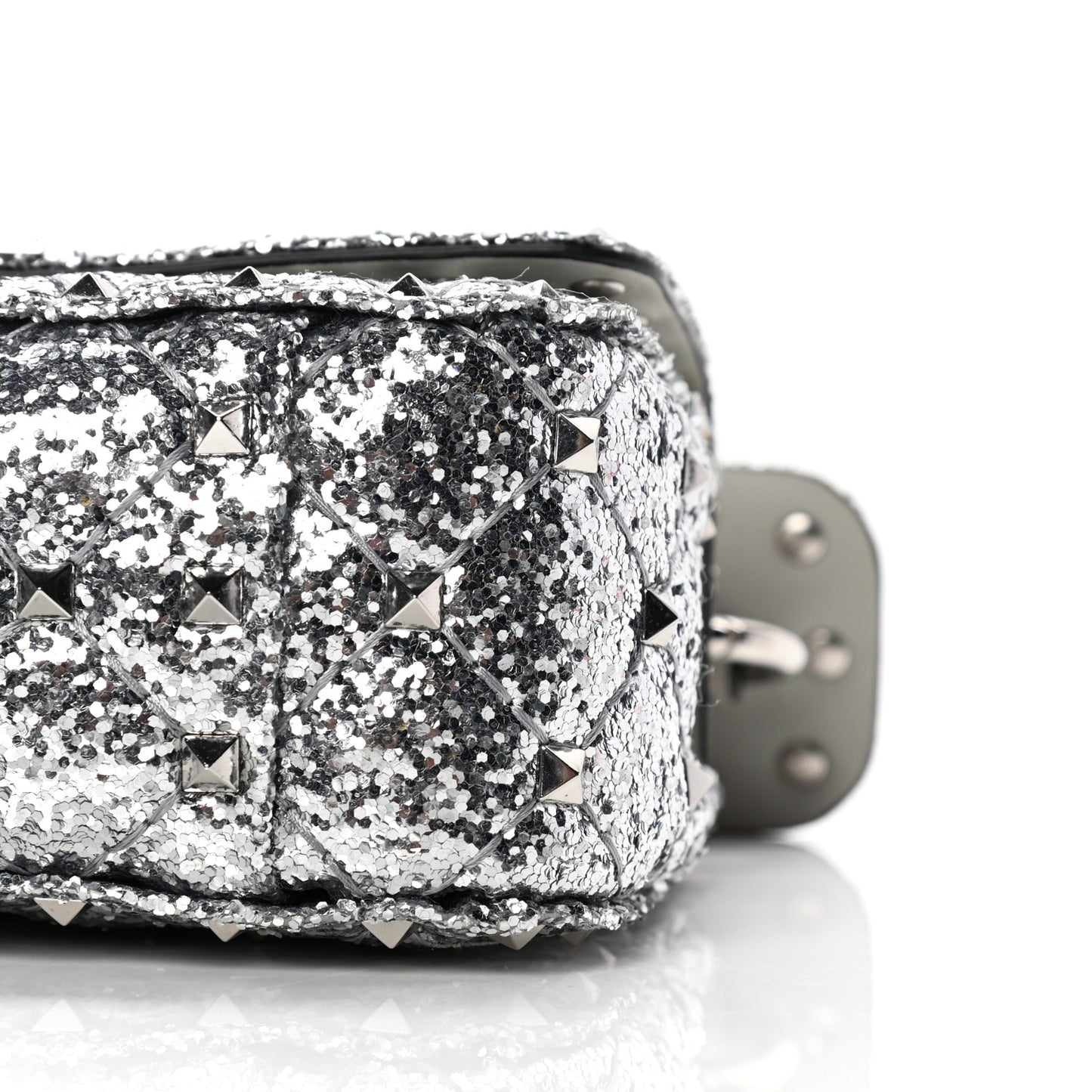 Glitter Mini Rockstud Spike Shoulder Bag Silver