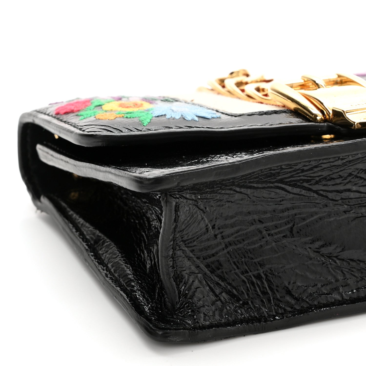 Gucci Calfskin Embroidered Super Mini Chain Shoulder Sylvie Shoulder Bag Black 9 of 10