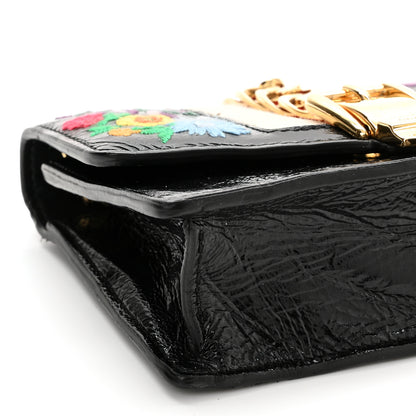 Gucci Calfskin Embroidered Super Mini Chain Shoulder Sylvie Shoulder Bag Black 9 of 10