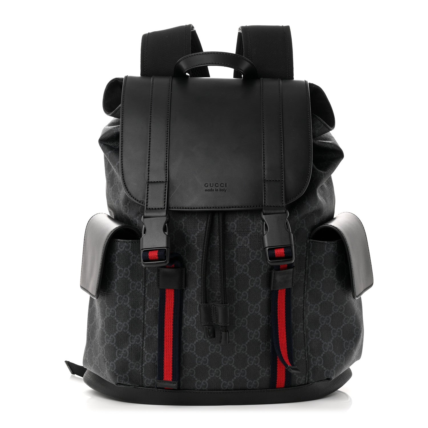 Gucci Soft GG Supreme Monogram Appia Calfskin Web Double Buckle Backpack Black 1 of 12