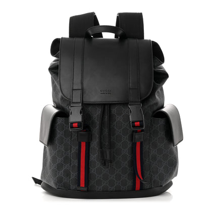 Gucci Soft GG Supreme Monogram Appia Calfskin Web Double Buckle Backpack Black 1 of 12