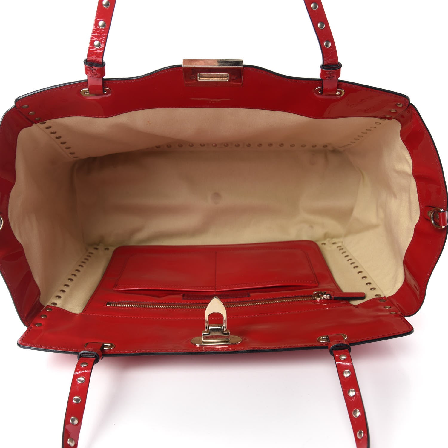 Valentino Garavani Patent Monochrome Medium Rockstud Tote Rosso Valentino 5 of 9