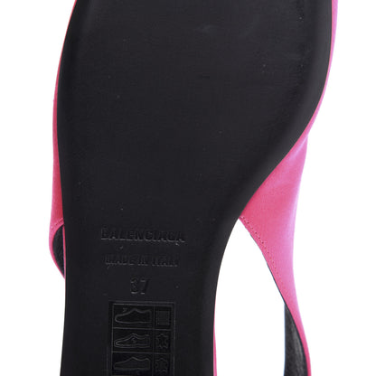 Balenciaga Satin BB Knife Pointy Toe Slingback Flats 37 Neon Pink 7 of 8