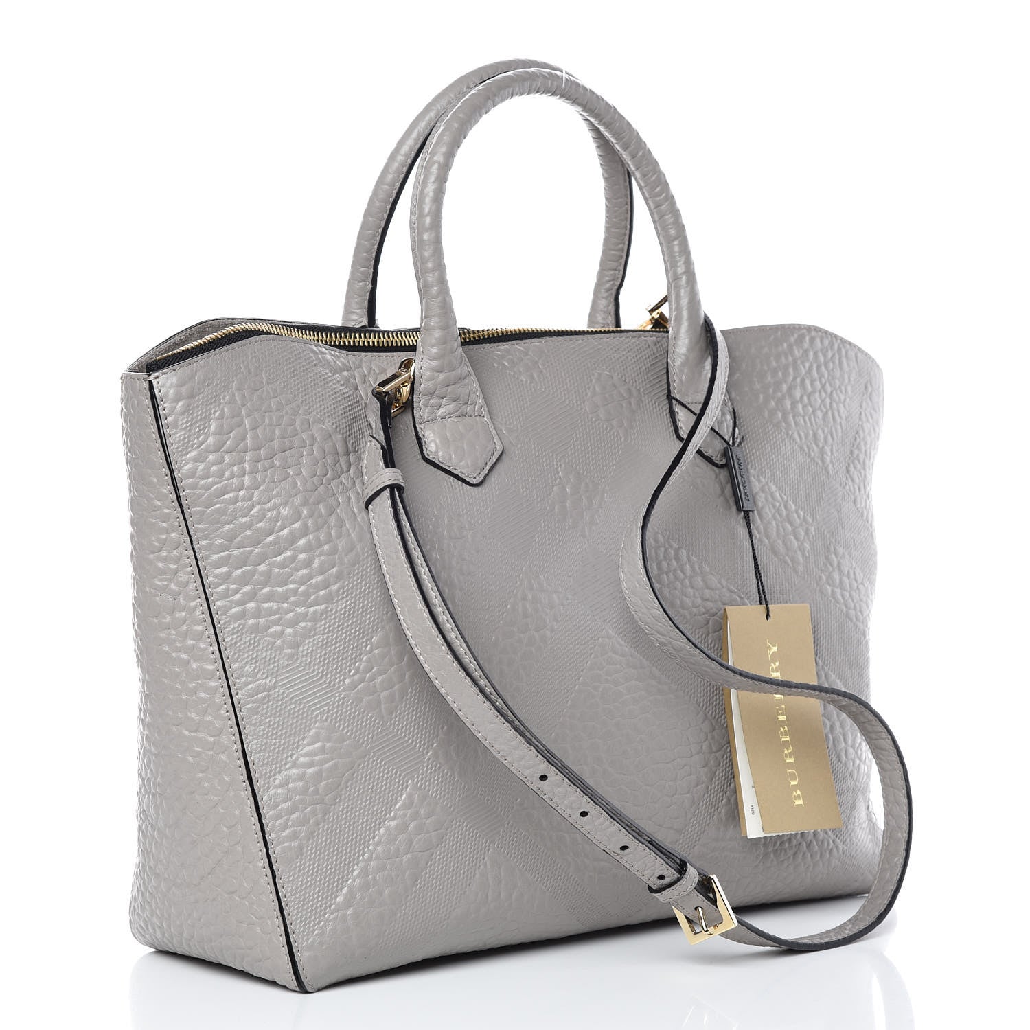 Burberry Heritage Grain Check Embossed Medium Dewsbury Tote Pale Grey 3 of 10