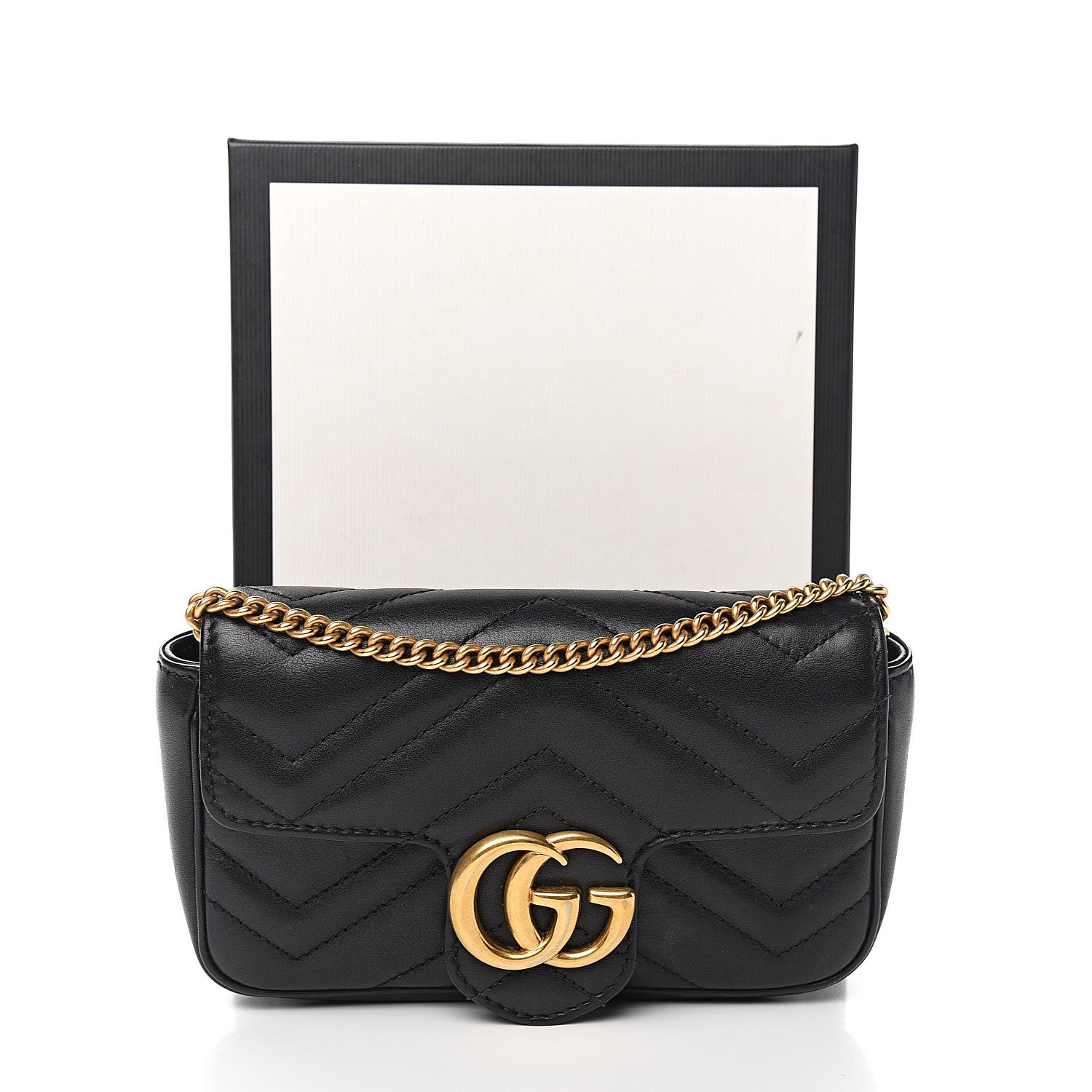 Gucci Calfskin Matelasse Super Mini GG Marmont Shoulder Bag Black 11 of 11
