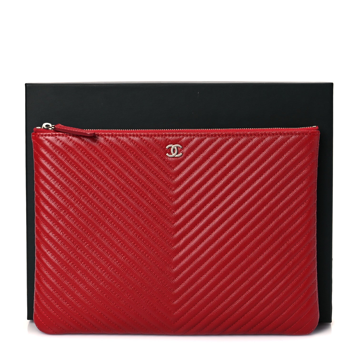 Chanel Caviar Chevron Quilted Medium Cosmetic Case Red 11 of 11