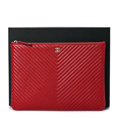 Chanel Caviar Chevron Quilted Medium Cosmetic Case Red 11 of 11
