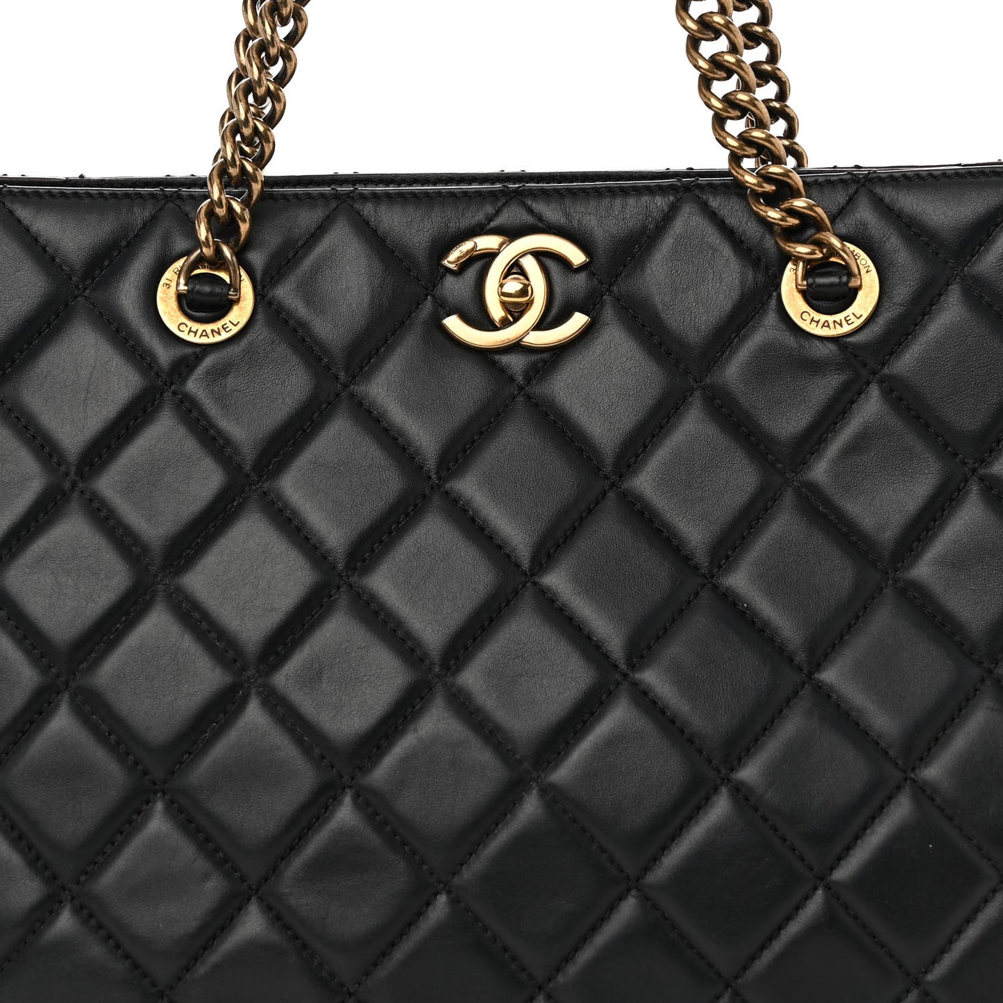 Calfskin Quilted Perfect Edge Tote Black