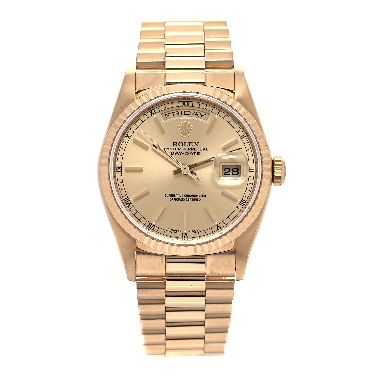 Rolex 18K Yellow Gold 36mm Oyster Perpetual Day-Date President Watch Champagne 18238 1 of 4