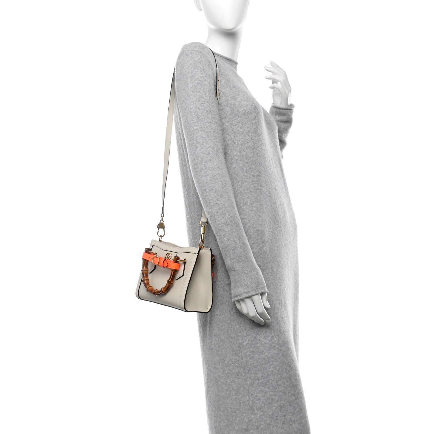 Gucci Wonka Grain Calfskin Mini Diana Tote Bag Mystic White Orange Fluo 2 of 10