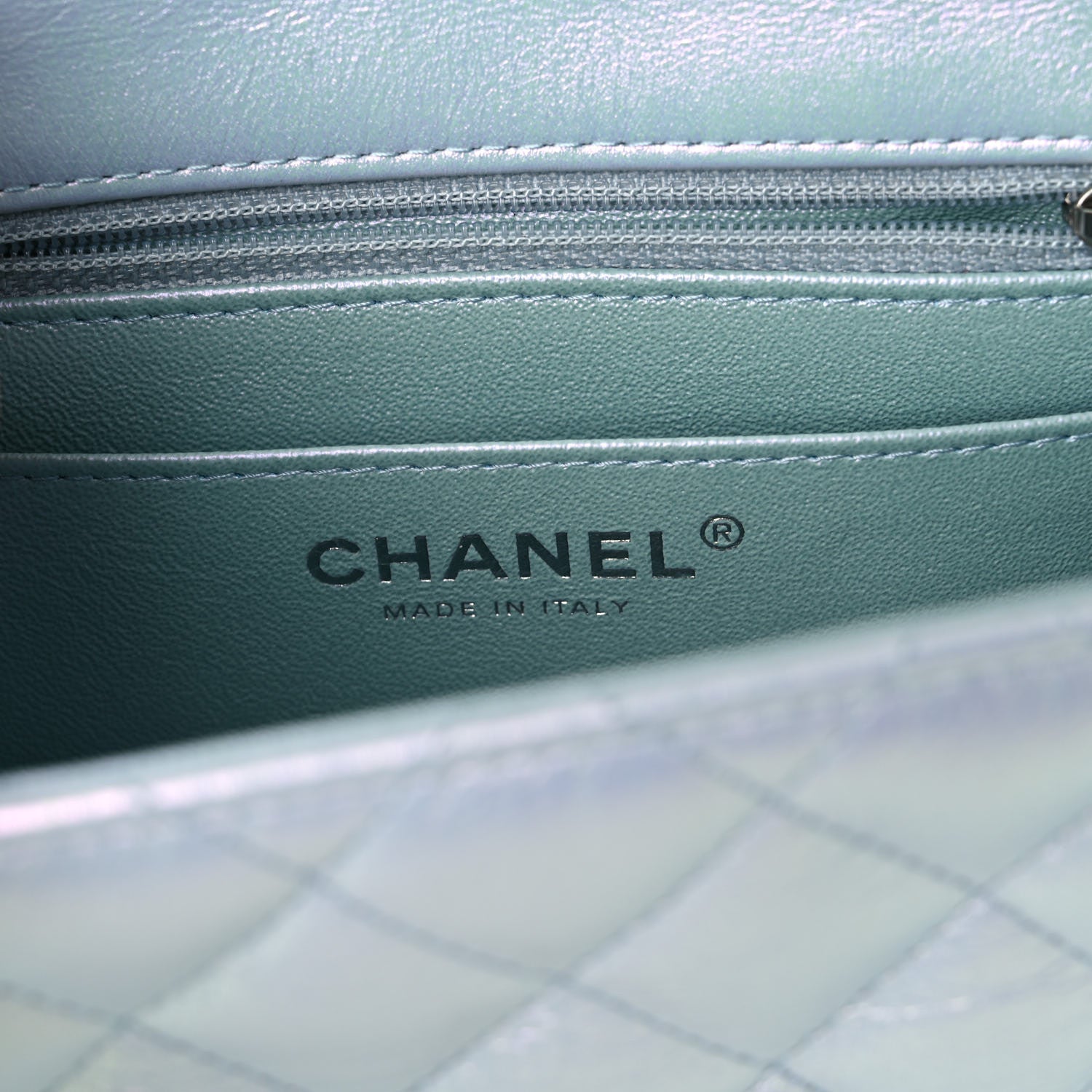 Chanel Iridescent Lambskin Quilted Mini Square Flap Light Blue 6 of 10