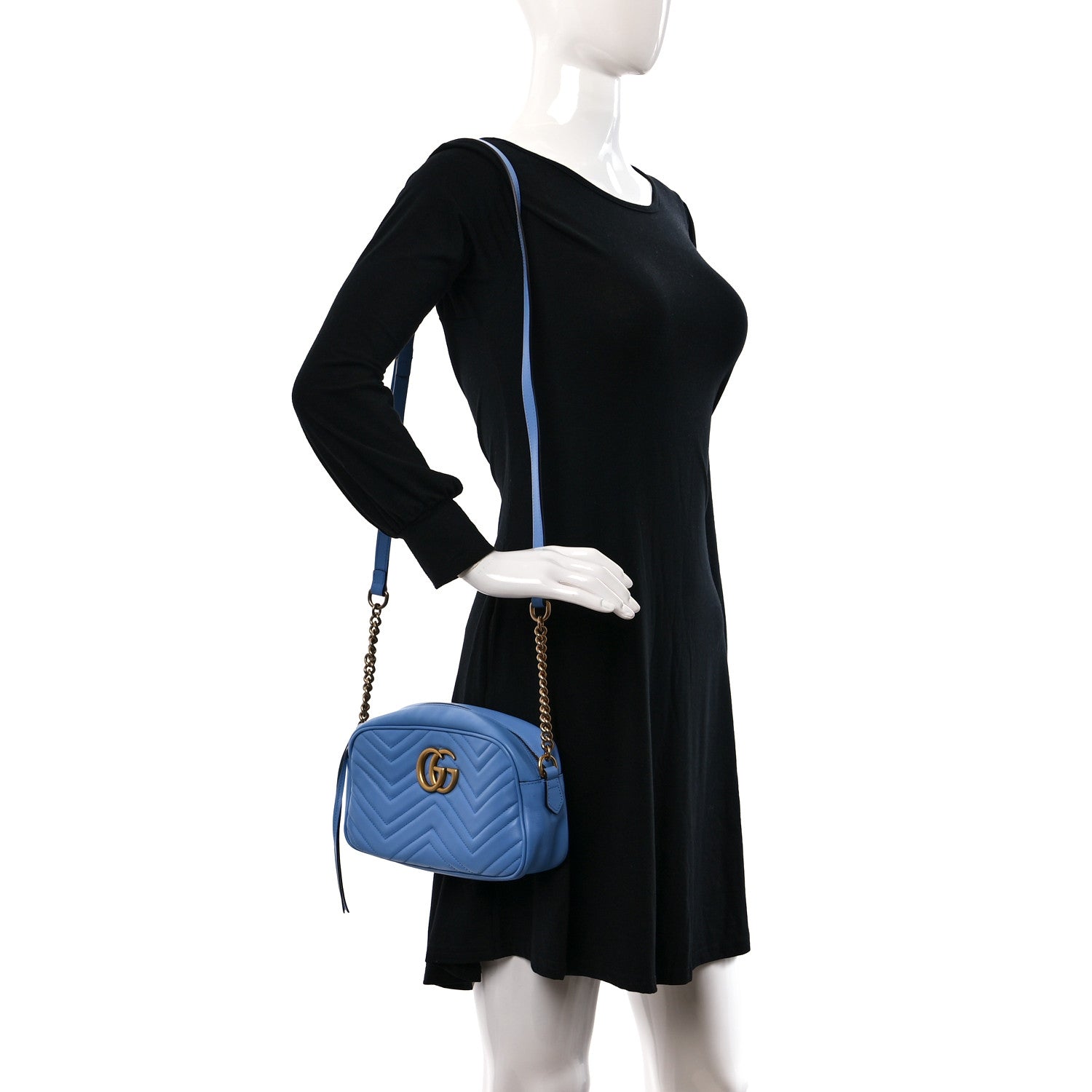 Gucci Calfskin Matelasse Small GG Marmont Chain Shoulder Bag Clear Sky Blue 2 of 9
