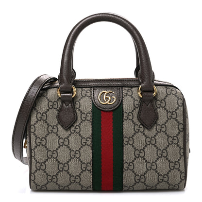 Gucci GG Supreme Monogram Textured Dollar Calfskin Web Mini Ophidia Top Handle Bag Beige Ebony New Acero 1 of 11