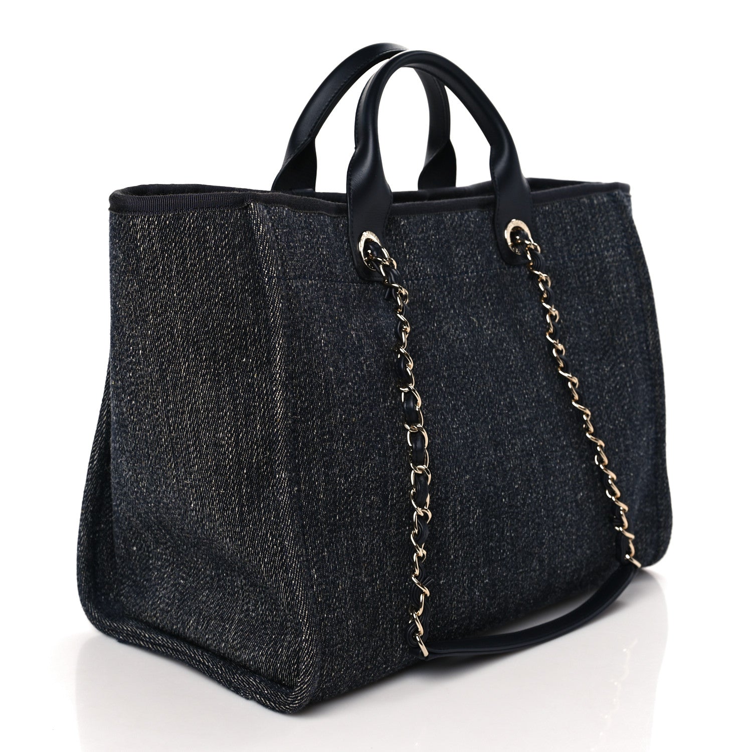 Chanel Denim Medium Deauville Tote Dark Blue White 3 of 9