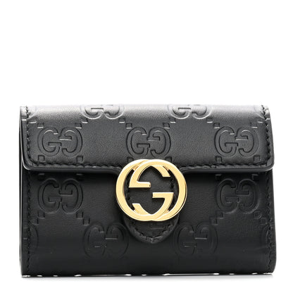 Gucci Guccissima Icon Signature 6 Key Holder Case Black 1 of 11