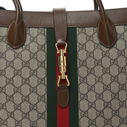 Gucci GG Supreme Monogram Azalea Calfskin Web Large Jackie 1961 Tote Beige Ebony Brown Sugar 8 of 10