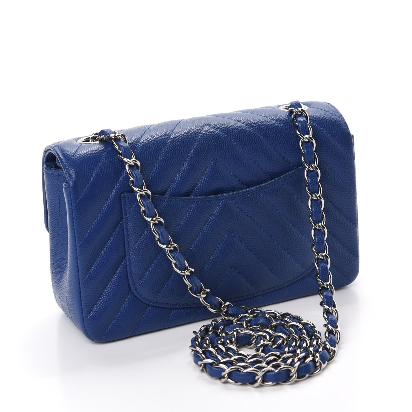 Caviar Chevron Quilted Mini Rectangular Flap Blue