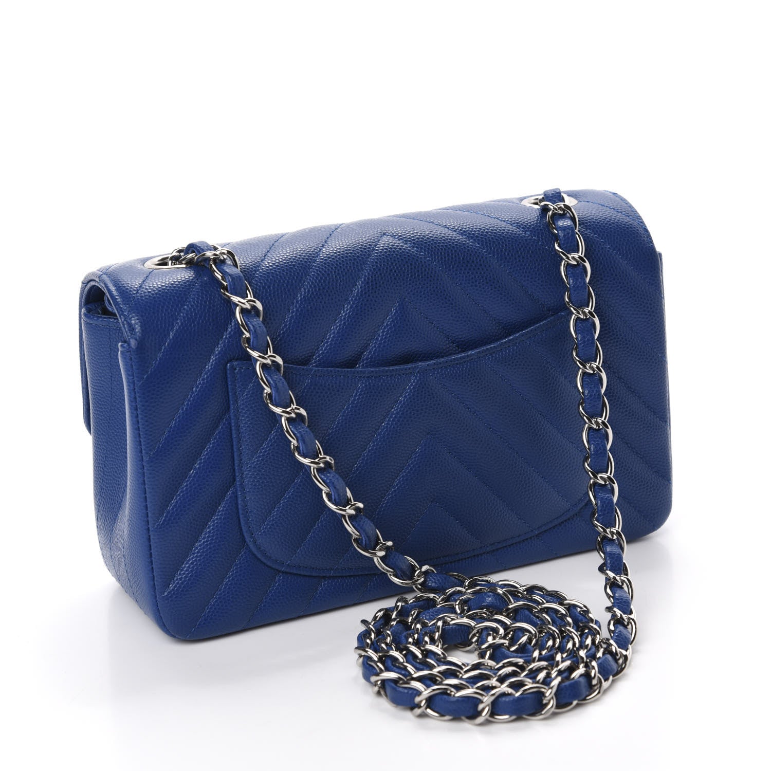 Chanel Caviar Chevron Quilted Mini Rectangular Flap Blue 3 of 11