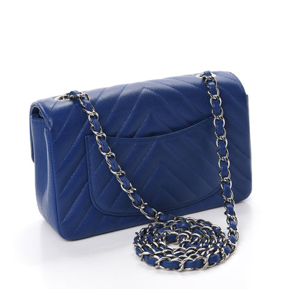 Chanel Caviar Chevron Quilted Mini Rectangular Flap Blue 3 of 11